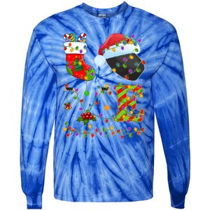 Hockey Lover Xmas Lighting Santa Love Ice Hockey Christmas Meaningful Gift Tie-Dye Long Sleeve Shirt