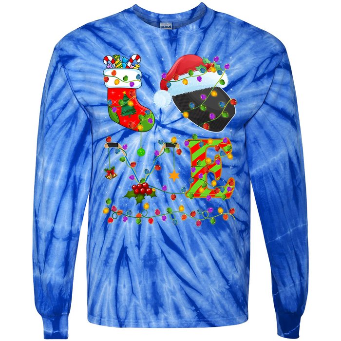 Hockey Lover Xmas Lighting Santa Love Ice Hockey Christmas Meaningful Gift Tie-Dye Long Sleeve Shirt