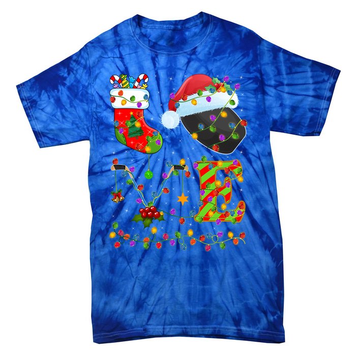 Hockey Lover Xmas Lighting Santa Love Ice Hockey Christmas Meaningful Gift Tie-Dye T-Shirt