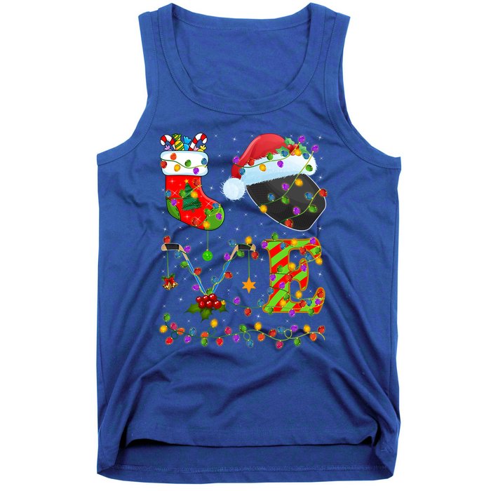 Hockey Lover Xmas Lighting Santa Love Ice Hockey Christmas Meaningful Gift Tank Top