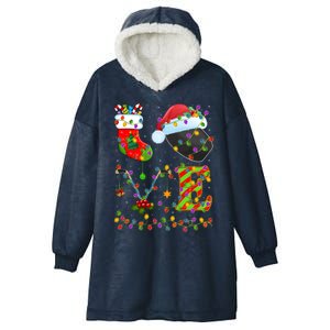 Hockey Lover Xmas Lighting Santa Love Ice Hockey Christmas Meaningful Gift Hooded Wearable Blanket