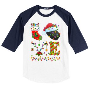 Hockey Lover Xmas Lighting Santa Love Ice Hockey Christmas Meaningful Gift Baseball Sleeve Shirt