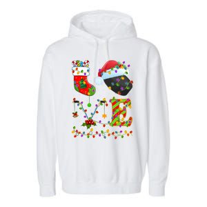 Hockey Lover Xmas Lighting Santa Love Ice Hockey Christmas Meaningful Gift Garment-Dyed Fleece Hoodie