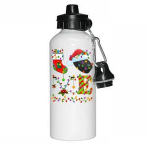 Hockey Lover Xmas Lighting Santa Love Ice Hockey Christmas Meaningful Gift Aluminum Water Bottle