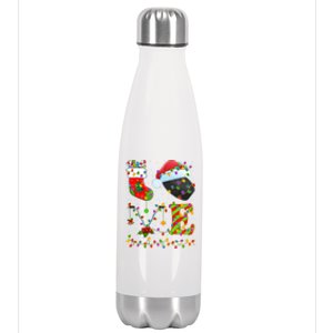 Hockey Lover Xmas Lighting Santa Love Ice Hockey Christmas Meaningful Gift Stainless Steel Insulated Water Bottle