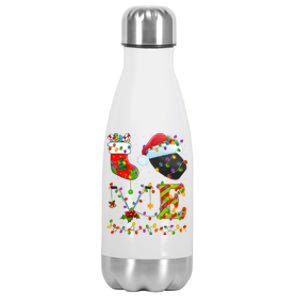 Hockey Lover Xmas Lighting Santa Love Ice Hockey Christmas Meaningful Gift Stainless Steel Insulated Water Bottle