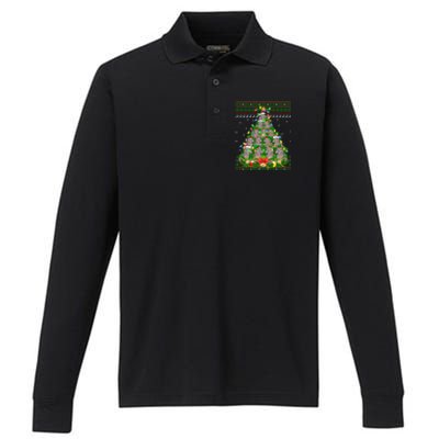 Hippo Lover Xmas Lights Ugly Hippopotamus Christmas Tree Cool Gift Performance Long Sleeve Polo