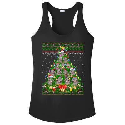 Hippo Lover Xmas Lights Ugly Hippopotamus Christmas Tree Cool Gift Ladies PosiCharge Competitor Racerback Tank