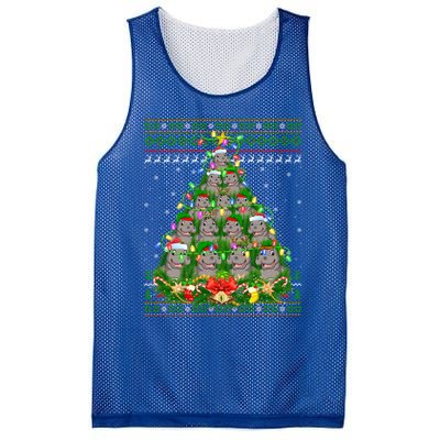 Hippo Lover Xmas Lights Ugly Hippopotamus Christmas Tree Cool Gift Mesh Reversible Basketball Jersey Tank