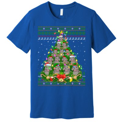 Hippo Lover Xmas Lights Ugly Hippopotamus Christmas Tree Cool Gift Premium T-Shirt