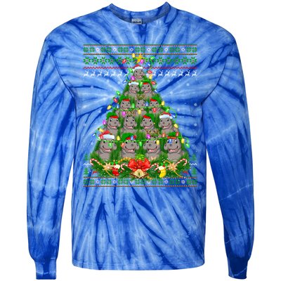 Hippo Lover Xmas Lights Ugly Hippopotamus Christmas Tree Cool Gift Tie-Dye Long Sleeve Shirt