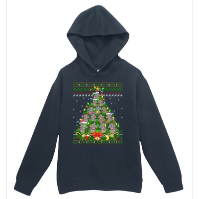 Hippo Lover Xmas Lights Ugly Hippopotamus Christmas Tree Cool Gift Urban Pullover Hoodie