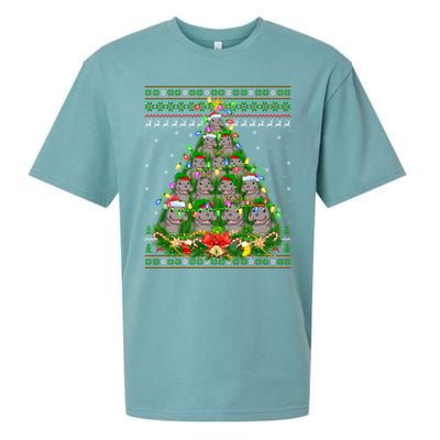 Hippo Lover Xmas Lights Ugly Hippopotamus Christmas Tree Cool Gift Sueded Cloud Jersey T-Shirt