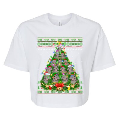 Hippo Lover Xmas Lights Ugly Hippopotamus Christmas Tree Cool Gift Bella+Canvas Jersey Crop Tee