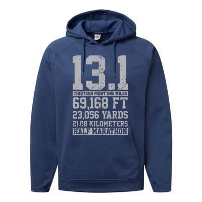 Half Marathon 131 Miles Running Runner Performance Fleece Hoodie