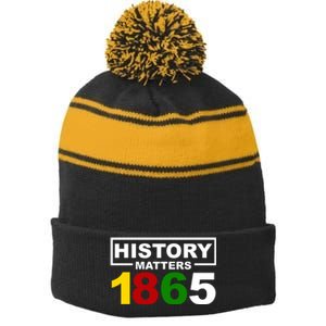 History Matters 1865 Black History Month Stripe Pom Pom Beanie