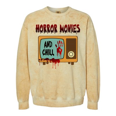 Horror Movies And Chill Scary Colorblast Crewneck Sweatshirt