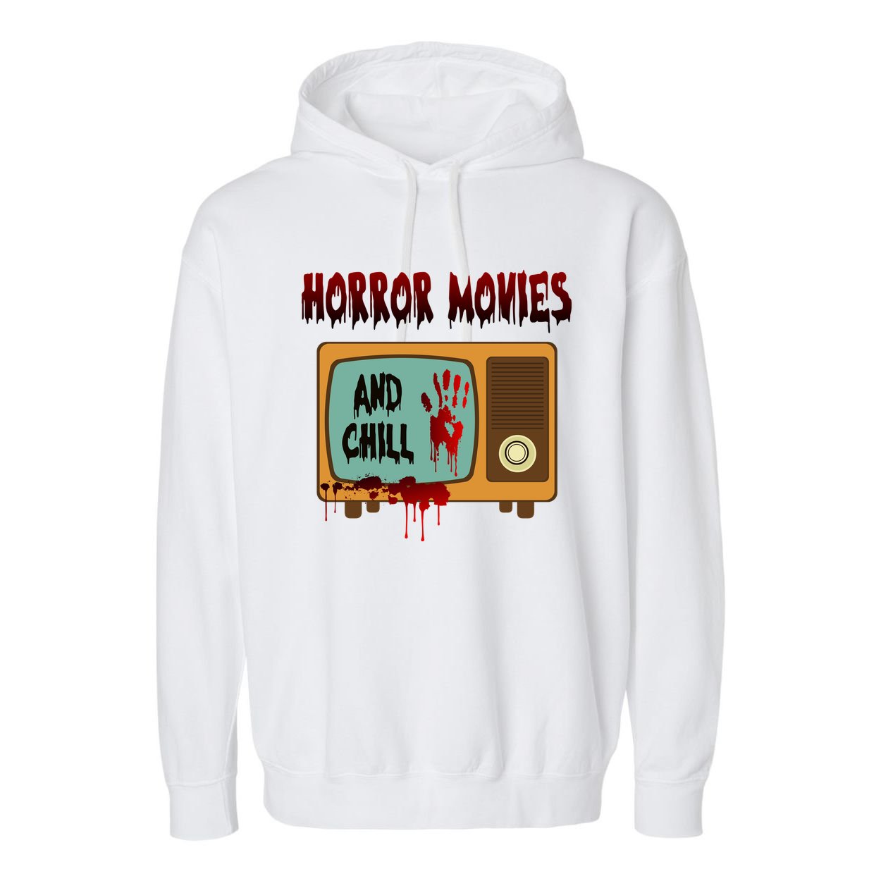 Horror Movies And Chill Scary Garment-Dyed Fleece Hoodie