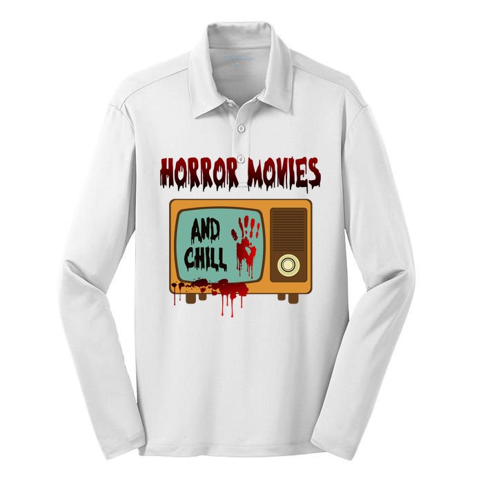 Horror Movies And Chill Scary Silk Touch Performance Long Sleeve Polo