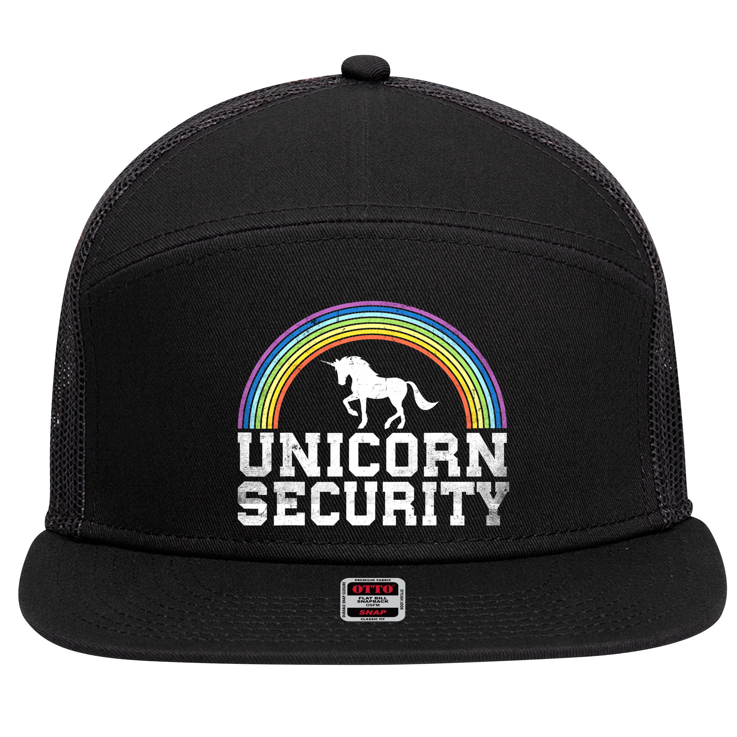 Halloween Mom Adult Costume Unicorn Security 7 Panel Mesh Trucker Snapback Hat