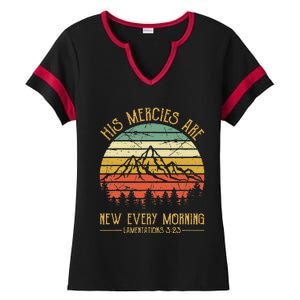 His Mercies Are New Every Morning Bible Verse Christian Ladies Halftime Notch Neck Tee