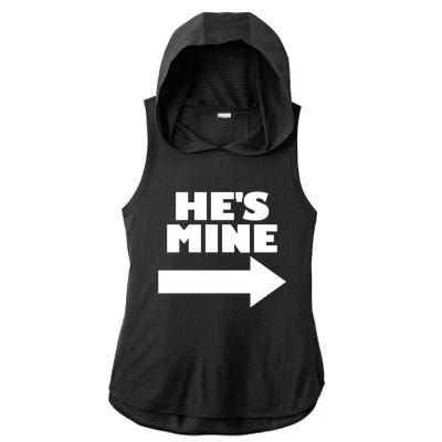 He's Mine Arrow Pointing Right Matching Couple He's Mine Gift Ladies PosiCharge Tri-Blend Wicking Draft Hoodie Tank