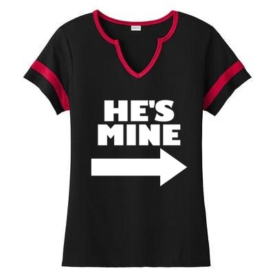 He's Mine Arrow Pointing Right Matching Couple He's Mine Gift Ladies Halftime Notch Neck Tee