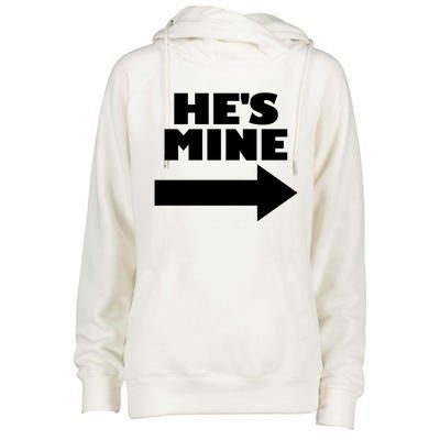 He's Mine Arrow Pointing Right Matching Couple He's Mine Gift Womens Funnel Neck Pullover Hood