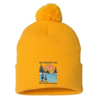 His Mercies Are New Every Morning Bible Verse Christian Pom Pom 12in Knit Beanie