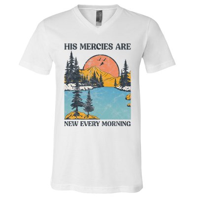 His Mercies Are New Every Morning Bible Verse Christian V-Neck T-Shirt