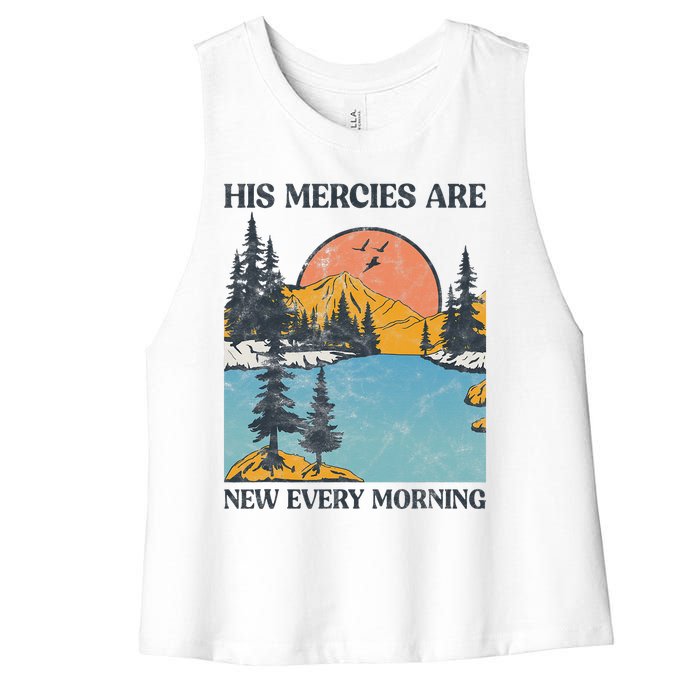 His Mercies Are New Every Morning Bible Verse Christian Women's Racerback Cropped Tank