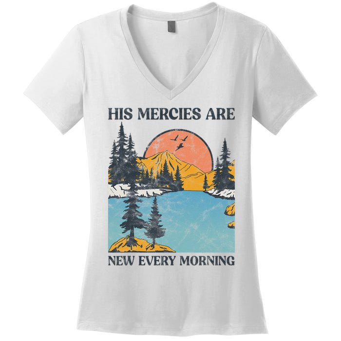 His Mercies Are New Every Morning Bible Verse Christian Women's V-Neck T-Shirt