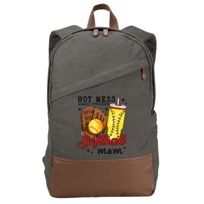 Hot Mess Always Stressed Softball Mom Cotton Canvas Backpack