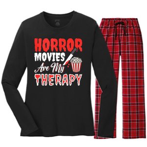 Horror Movies Are My Therapy Horror Movie Lover Women's Long Sleeve Flannel Pajama Set 