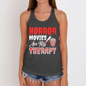 Horror Movies Are My Therapy Horror Movie Lover Women's Knotted Racerback Tank