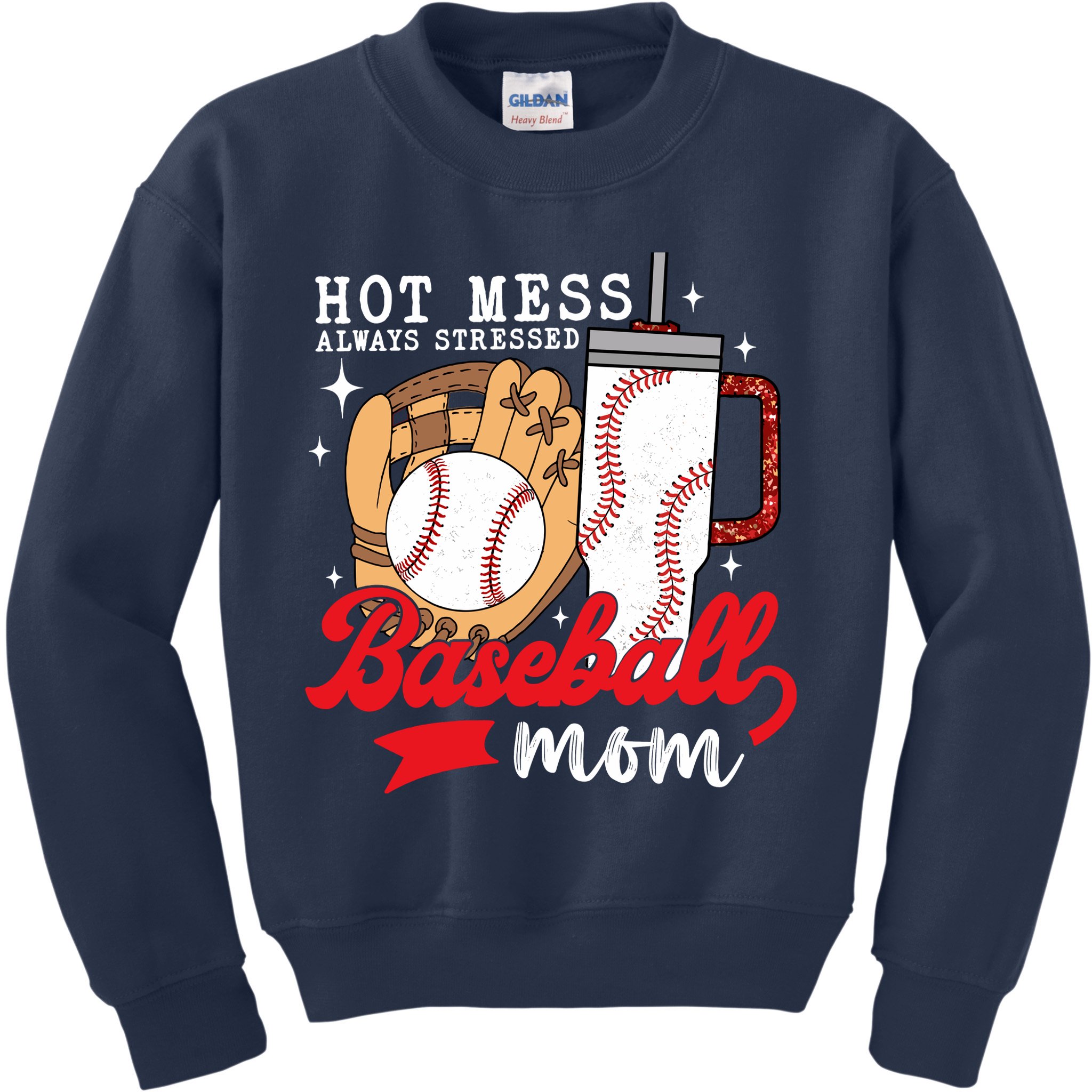 Hot Mess Always Stressed Baseball Mom Kids Sweatshirt