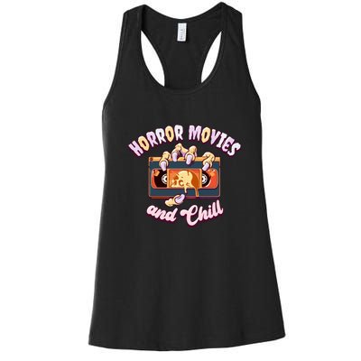 Horror Movies And Chill Retro Skull Zombie Hand For Halloween Gift Women's Racerback Tank