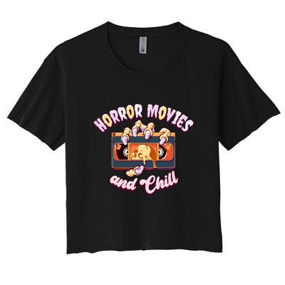 Horror Movies And Chill Retro Skull Zombie Hand For Halloween Gift Women's Crop Top Tee