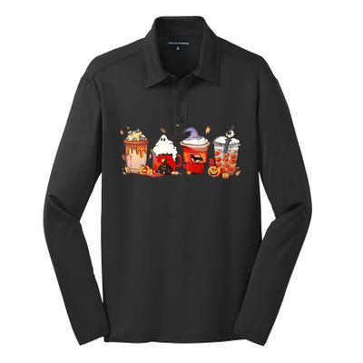 Horror Movie And Coffee Halloween Spooky Season Fall Coffee Gift Silk Touch Performance Long Sleeve Polo