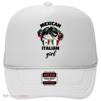 Half Mexican And Italian Mexico Italy Flag Girl High Crown Mesh Back Trucker Hat