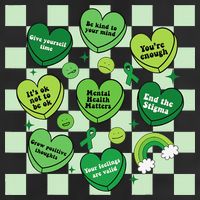Health Matters Awareness Heart Green Ribbon Mental 7 Panel Mesh Trucker Snapback Hat