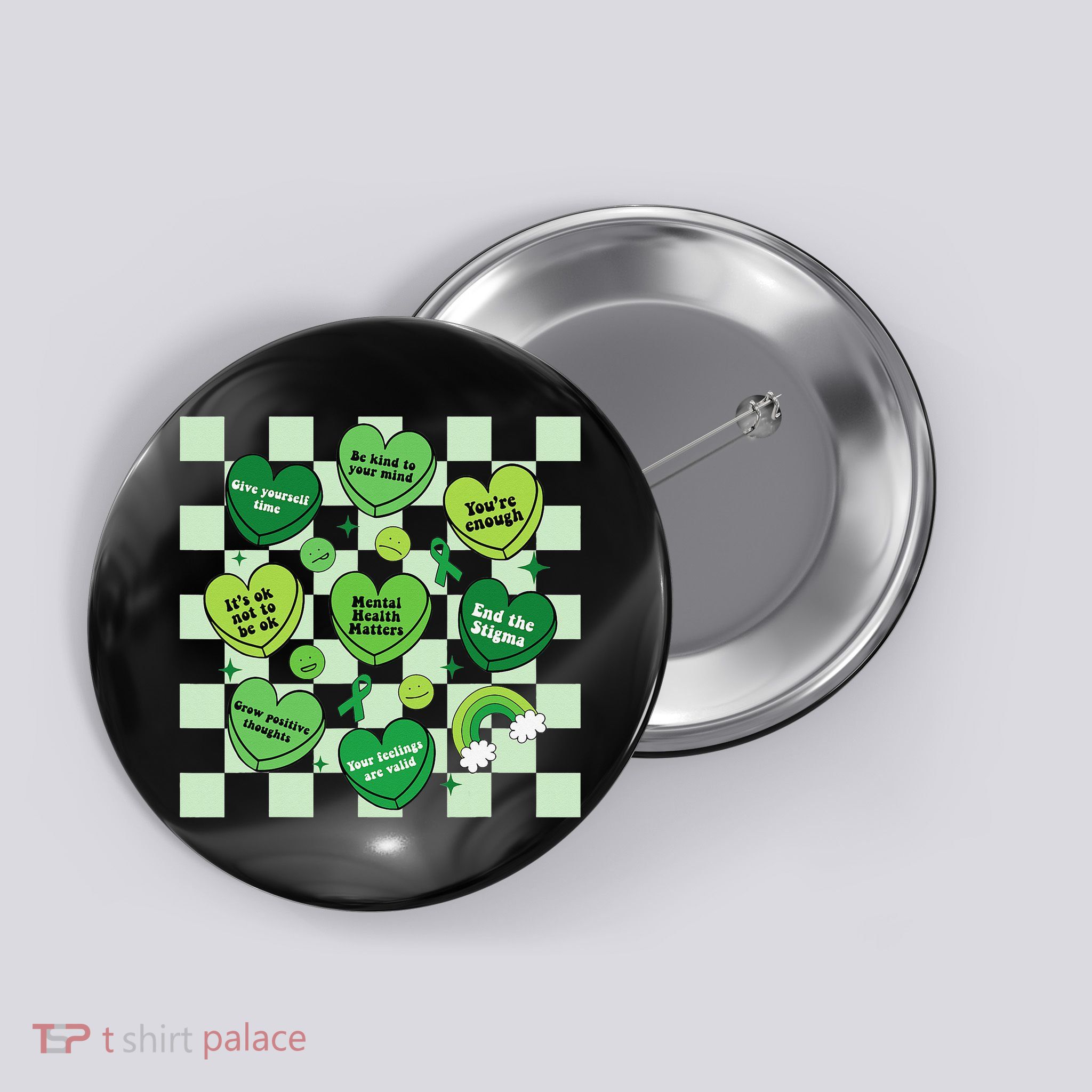 Health Matters Awareness Heart Green Ribbon Mental Button
