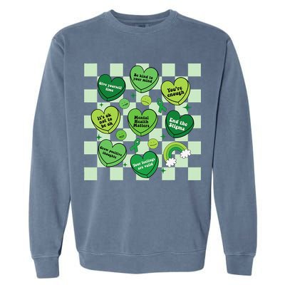 Health Matters Awareness Heart Green Ribbon Mental Garment-Dyed Sweatshirt