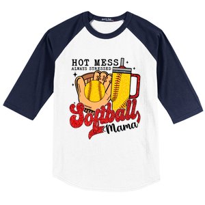 Hot Mess Always Stressed Softball Mama Baseball Sleeve Shirt