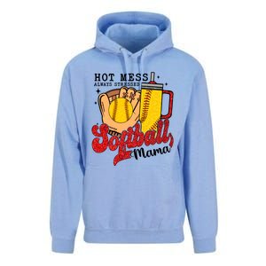 Hot Mess Always Stressed Softball Mama Unisex Surf Hoodie