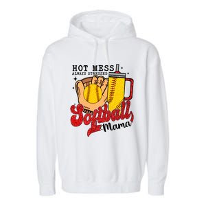 Hot Mess Always Stressed Softball Mama Garment-Dyed Fleece Hoodie