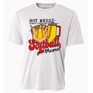 Hot Mess Always Stressed Softball Mama Cooling Performance Crew T-Shirt