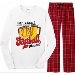 Hot Mess Always Stressed Softball Mama Long Sleeve Pajama Set