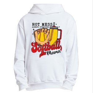 Hot Mess Always Stressed Softball Mama Urban Pullover Hoodie