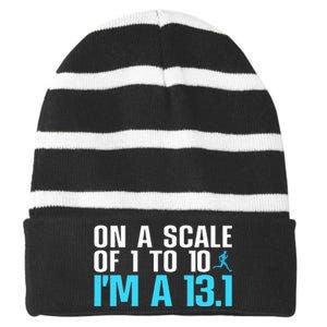 Half Marathon Art Half Marathon Finisher Striped Beanie with Solid Band